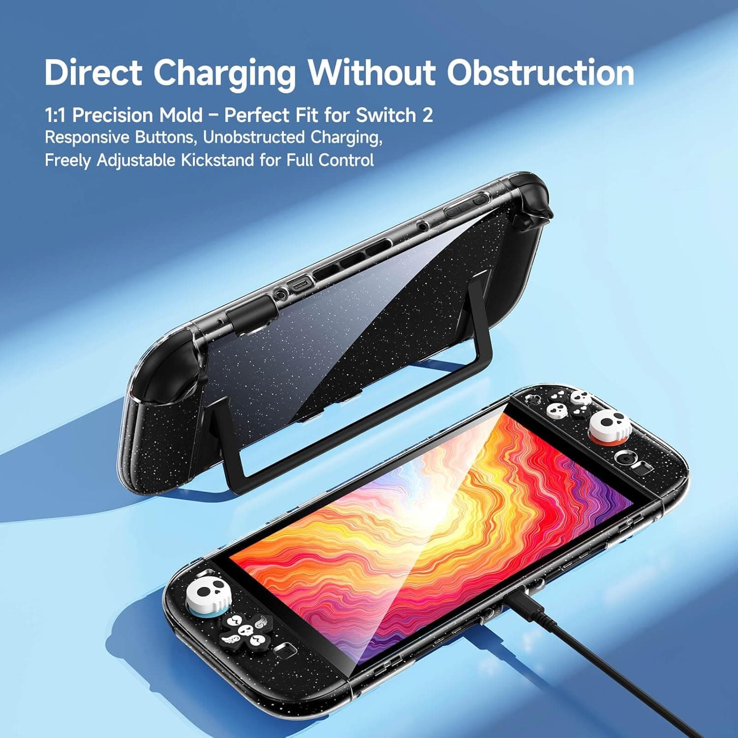 Jemdo Clear Glitter Shockproof Case for Switch 2 2025