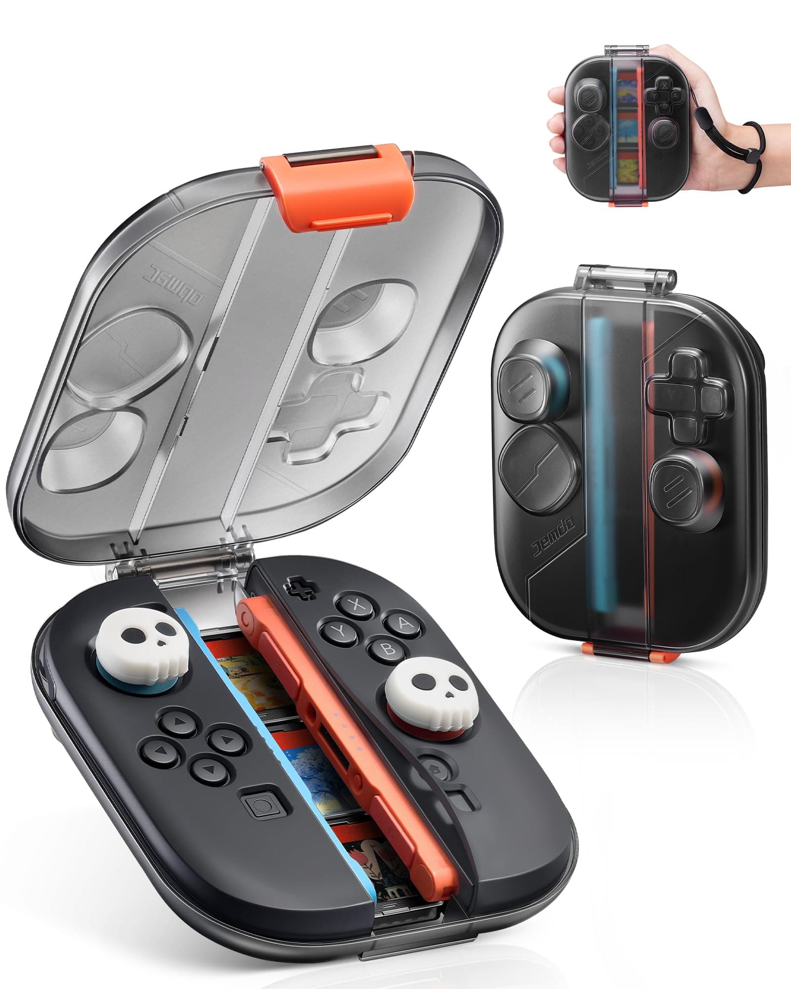 JEMDO 任天堂Switch 2 Joy-Con收纳盒,超薄硬壳便携盒,带3个游戏卡槽和腕带,防震防刮保护盒,轻便易携,适合旅行